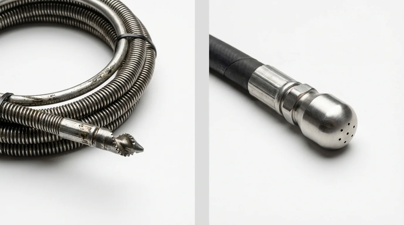 Drain snake cable and hydro jetting nozzle used for drain cleaning in Booneville, AR