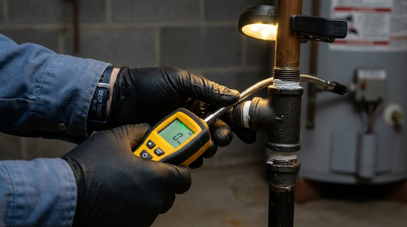 Gas leak detection with electronic sniffer by Johns Plumbing LLC in Booneville