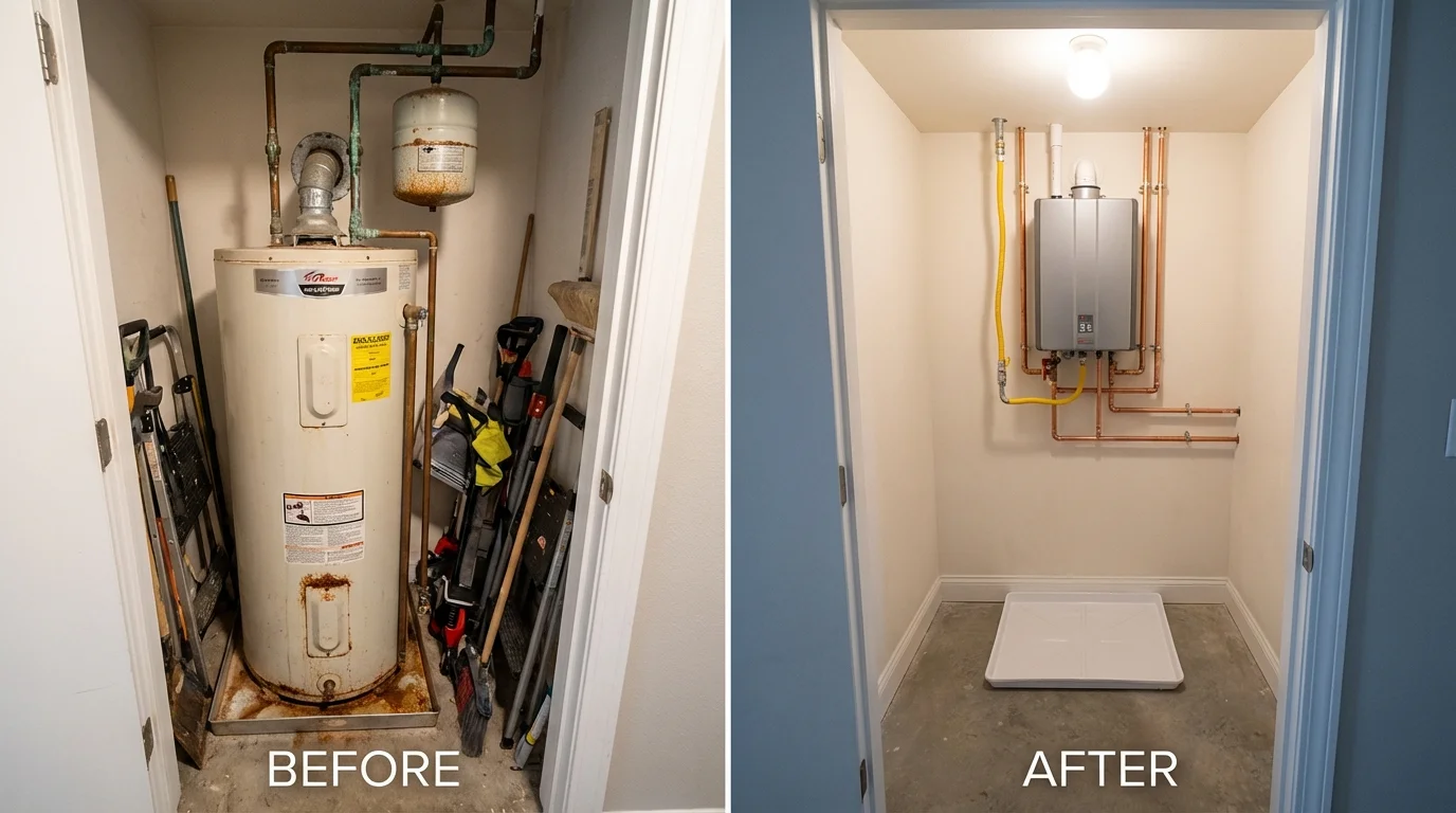 Tank water heater versus wall-mounted tankless unit comparison for Booneville, AR homeowners