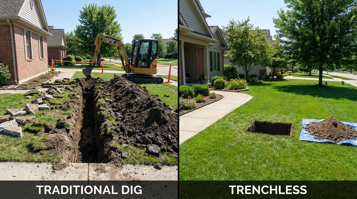 Trenchless sewer repair with minimal yard damage versus traditional excavation in Booneville, AR